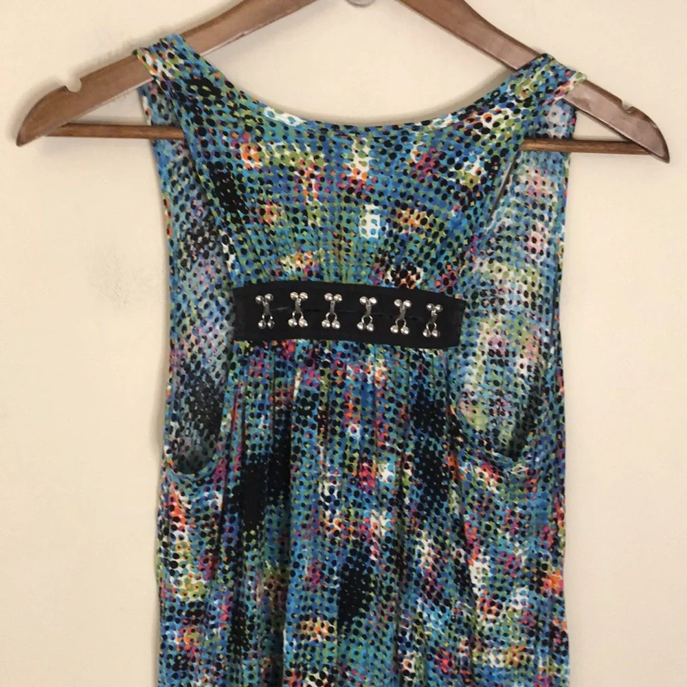 CAbi colorful Abstract midi tank dress beach coverup metal decor detail SZ Small - Picture 3 of 9